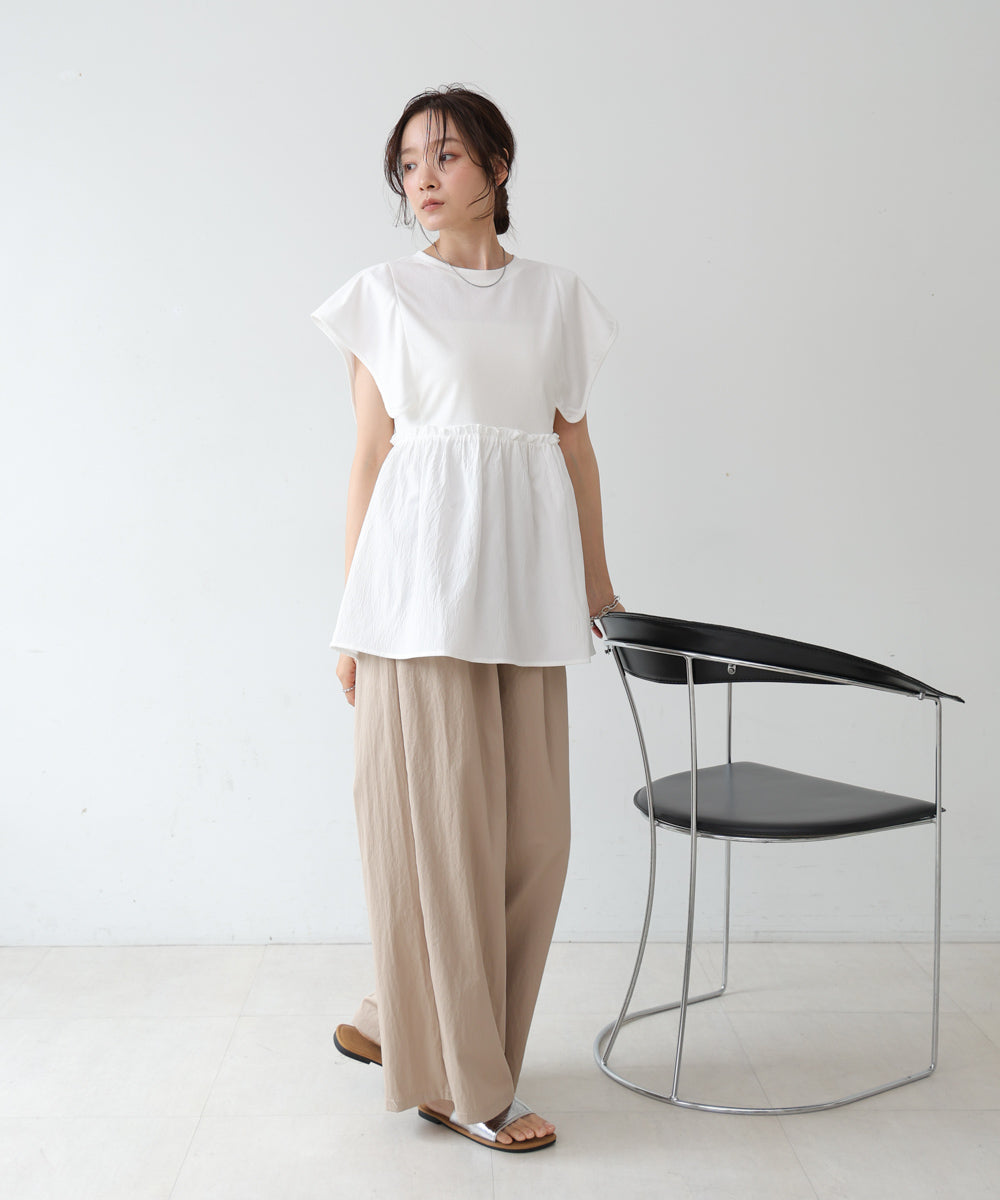 スクエアーショルダーペプラムトップス