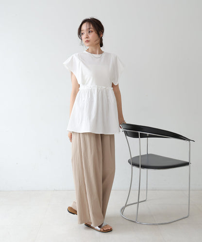 スクエアーショルダーペプラムトップス