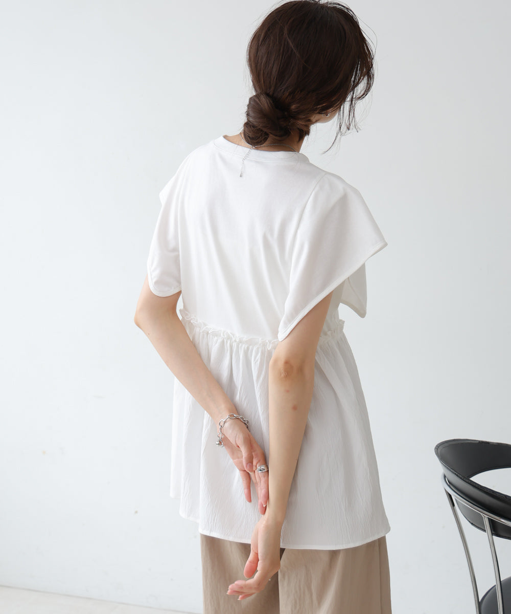 スクエアーショルダーペプラムトップス