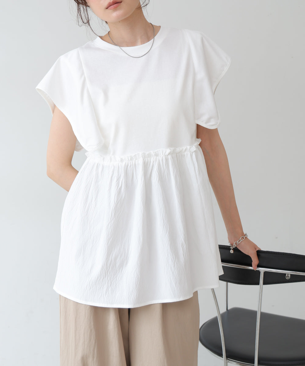 スクエアーショルダーペプラムトップス