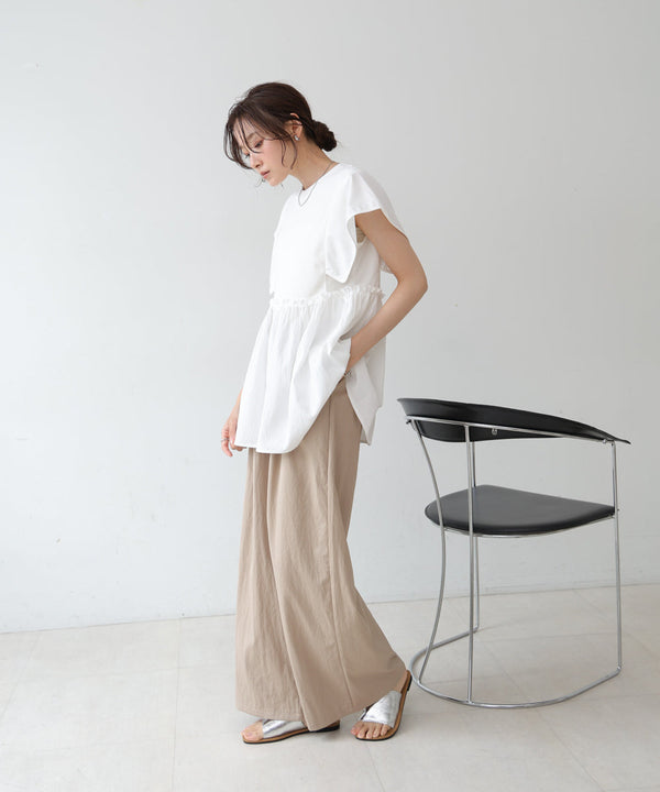 スクエアーショルダーペプラムトップス