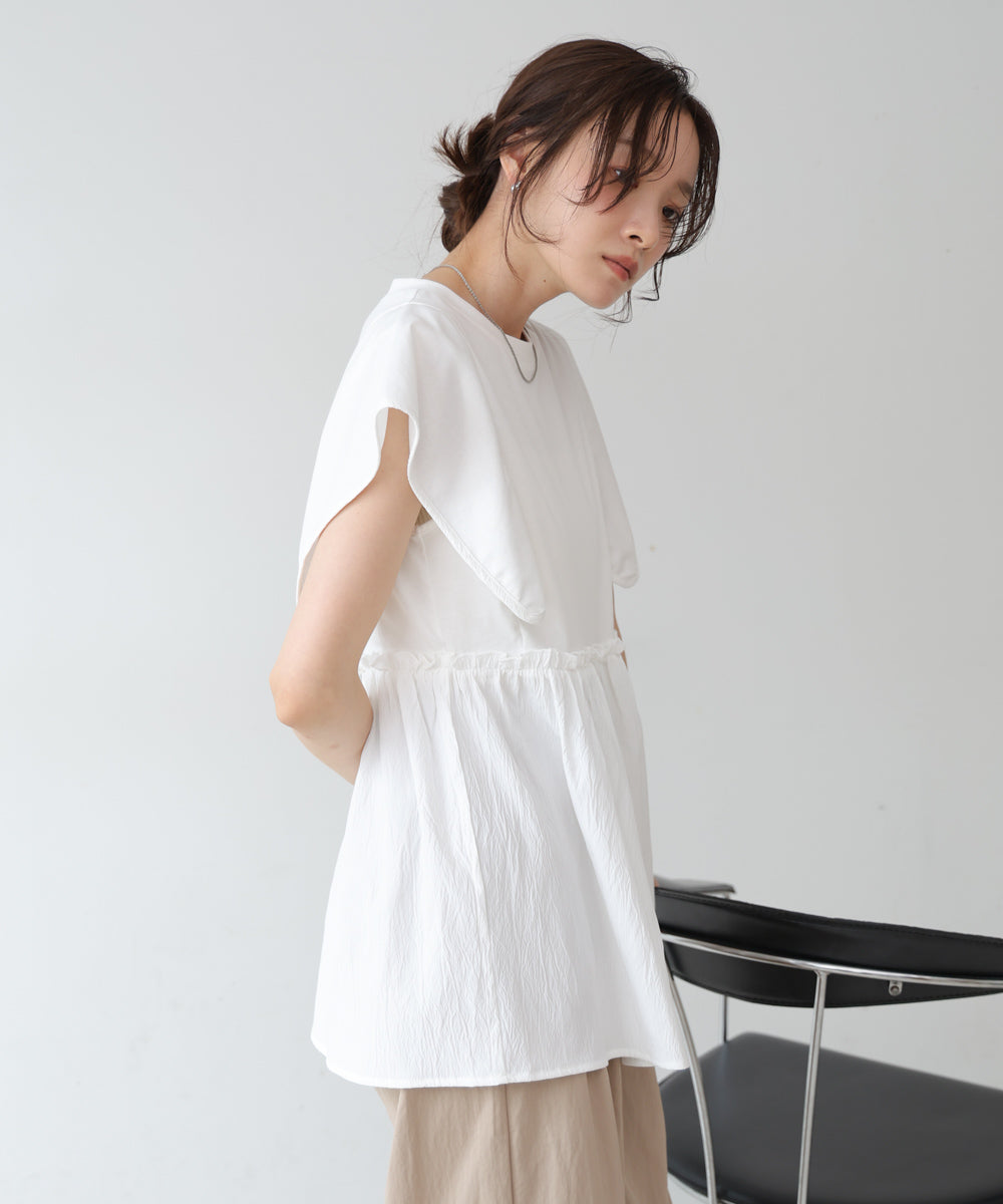 スクエアーショルダーペプラムトップス