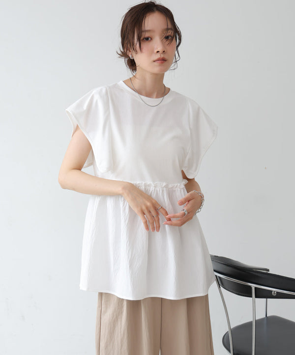 スクエアーショルダーペプラムトップス