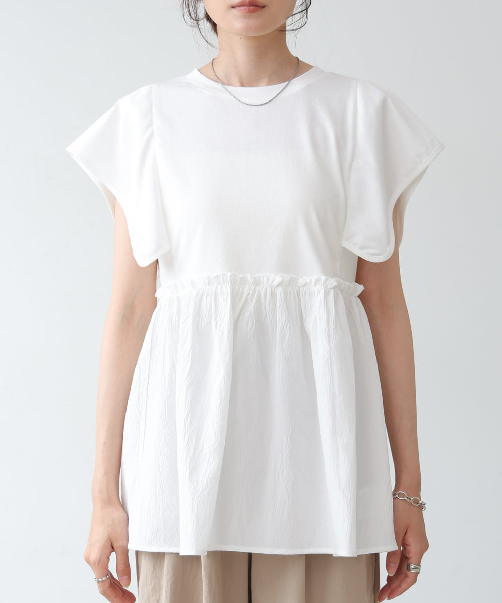 スクエアーショルダーペプラムトップス