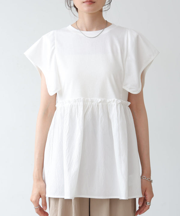 スクエアーショルダーペプラムトップス