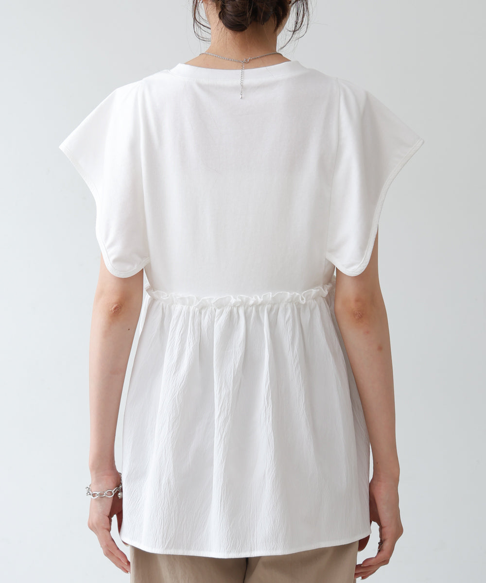 スクエアーショルダーペプラムトップス