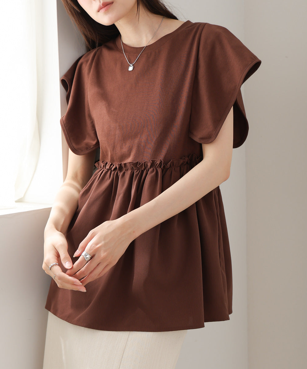 スクエアーショルダーペプラムトップス