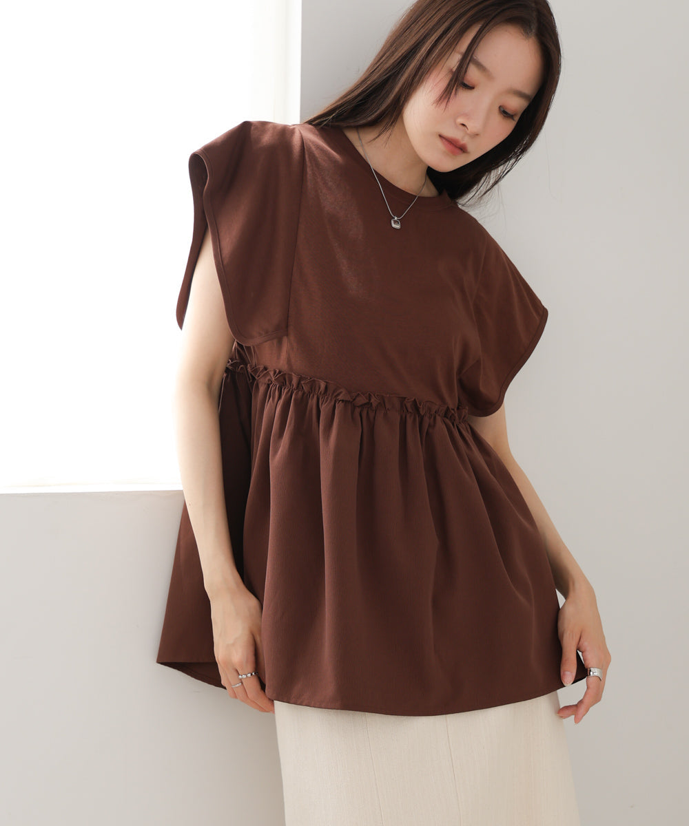 スクエアーショルダーペプラムトップス