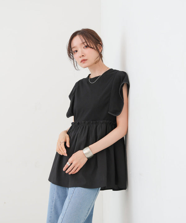 スクエアーショルダーペプラムトップス