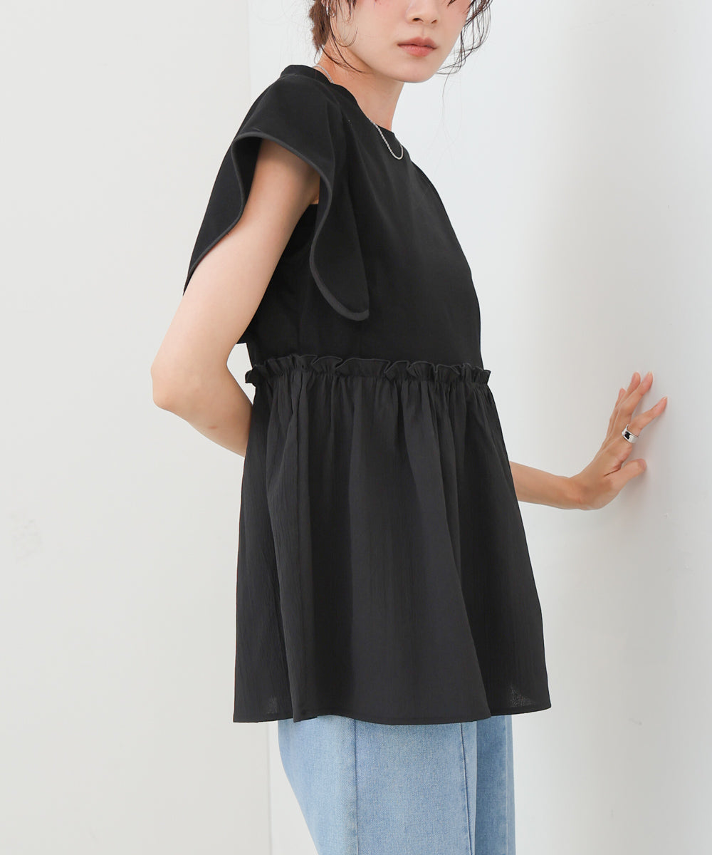 スクエアーショルダーペプラムトップス