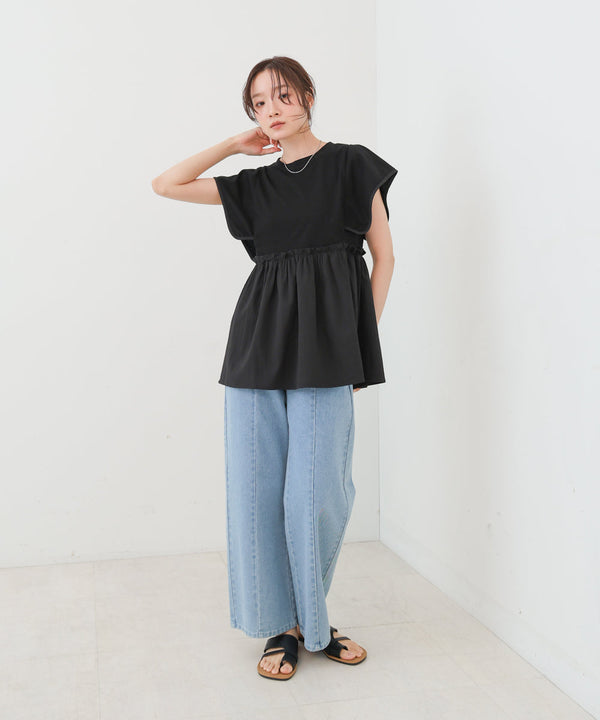 スクエアーショルダーペプラムトップス