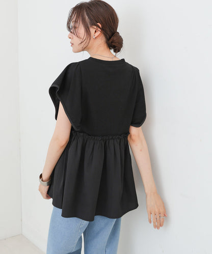 スクエアーショルダーペプラムトップス
