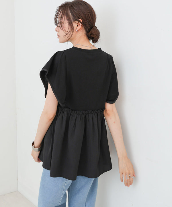 スクエアーショルダーペプラムトップス