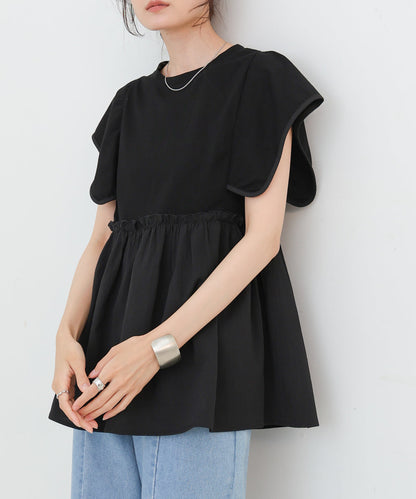 スクエアーショルダーペプラムトップス