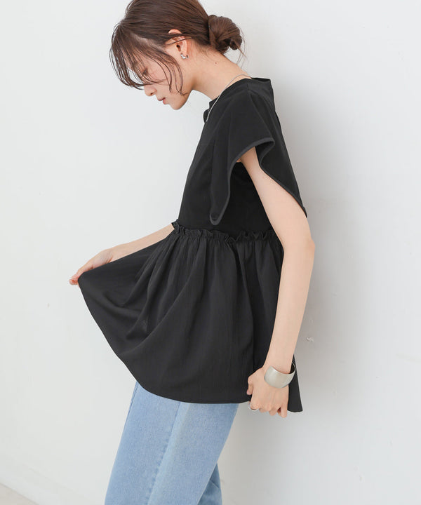 スクエアーショルダーペプラムトップス