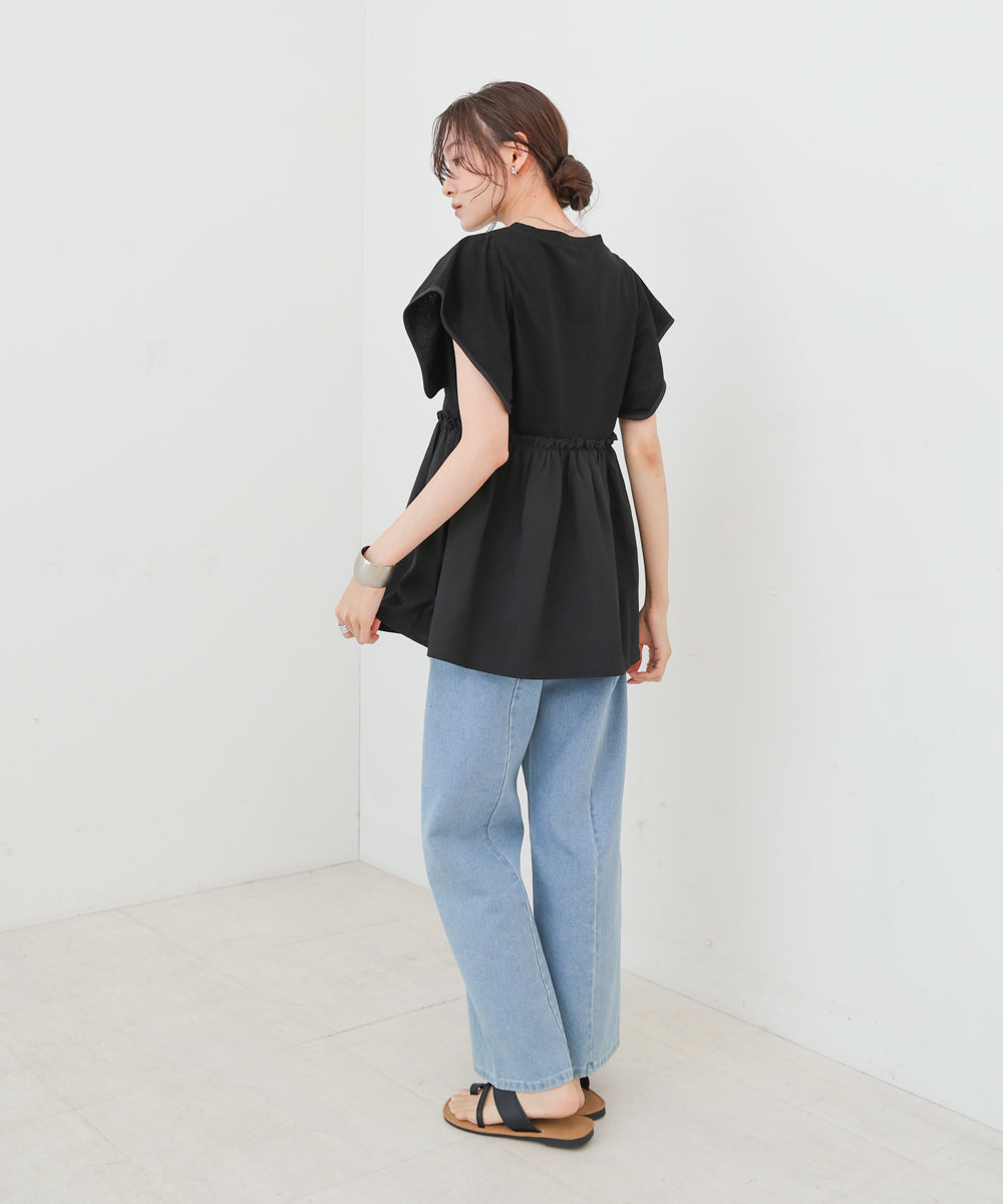 スクエアーショルダーペプラムトップス