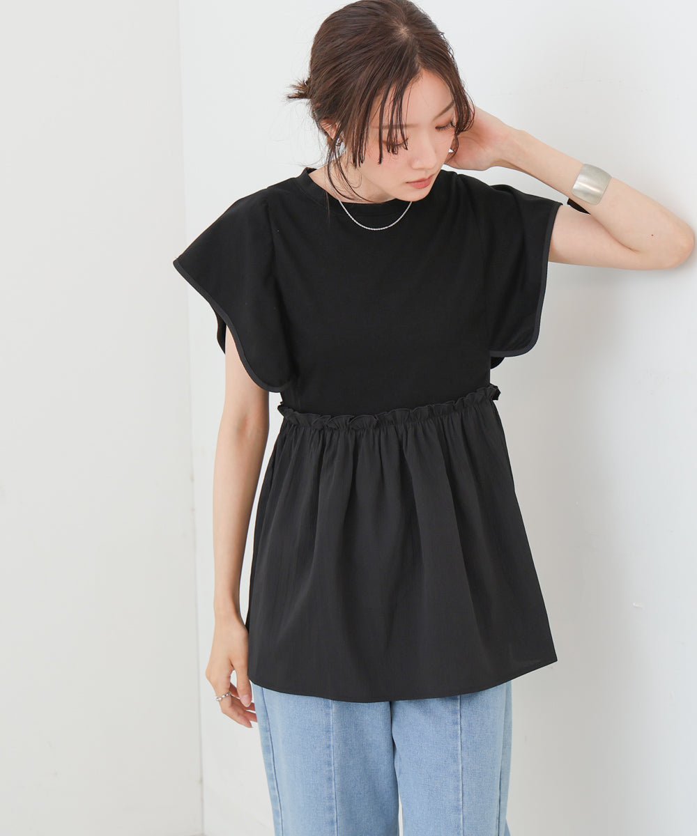 スクエアーショルダーペプラムトップス