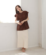 スクエアーショルダーペプラムトップス