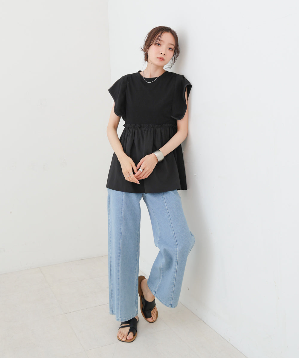 スクエアーショルダーペプラムトップス