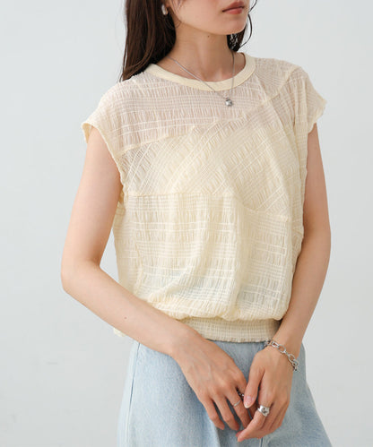 シャーリング切り替えトップス