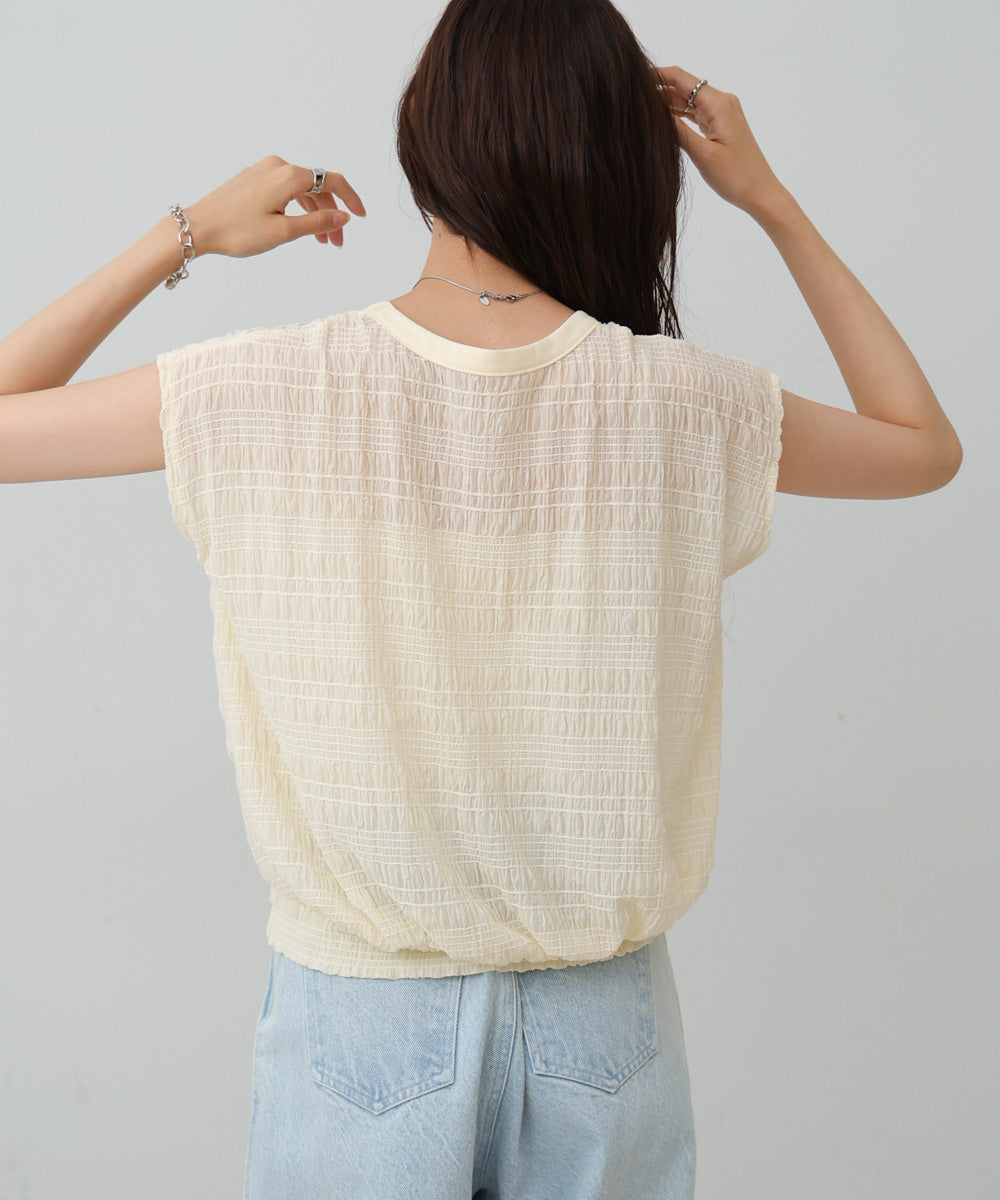 シャーリング切り替えトップス