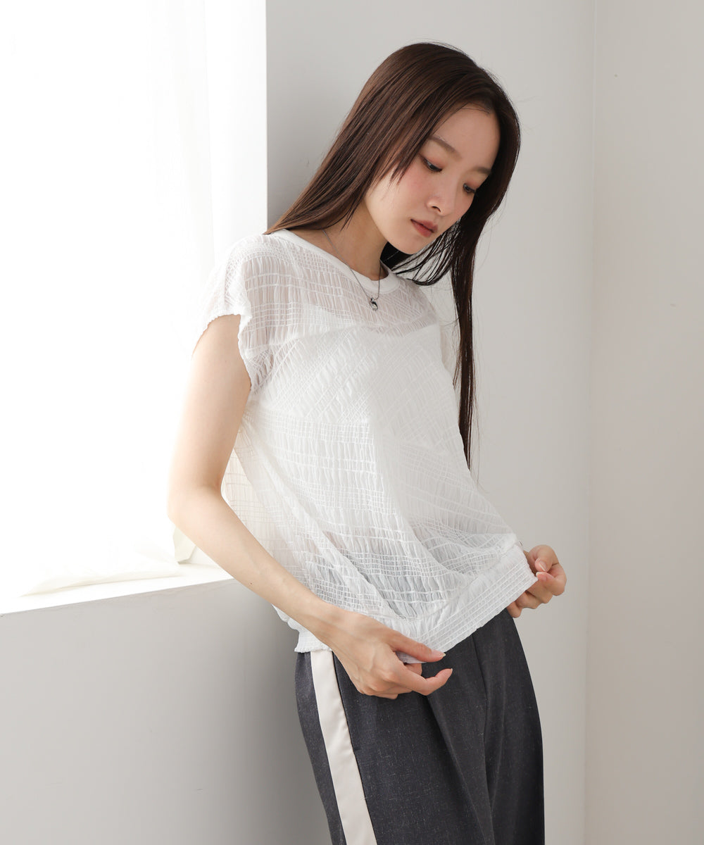 シャーリング切り替えトップス