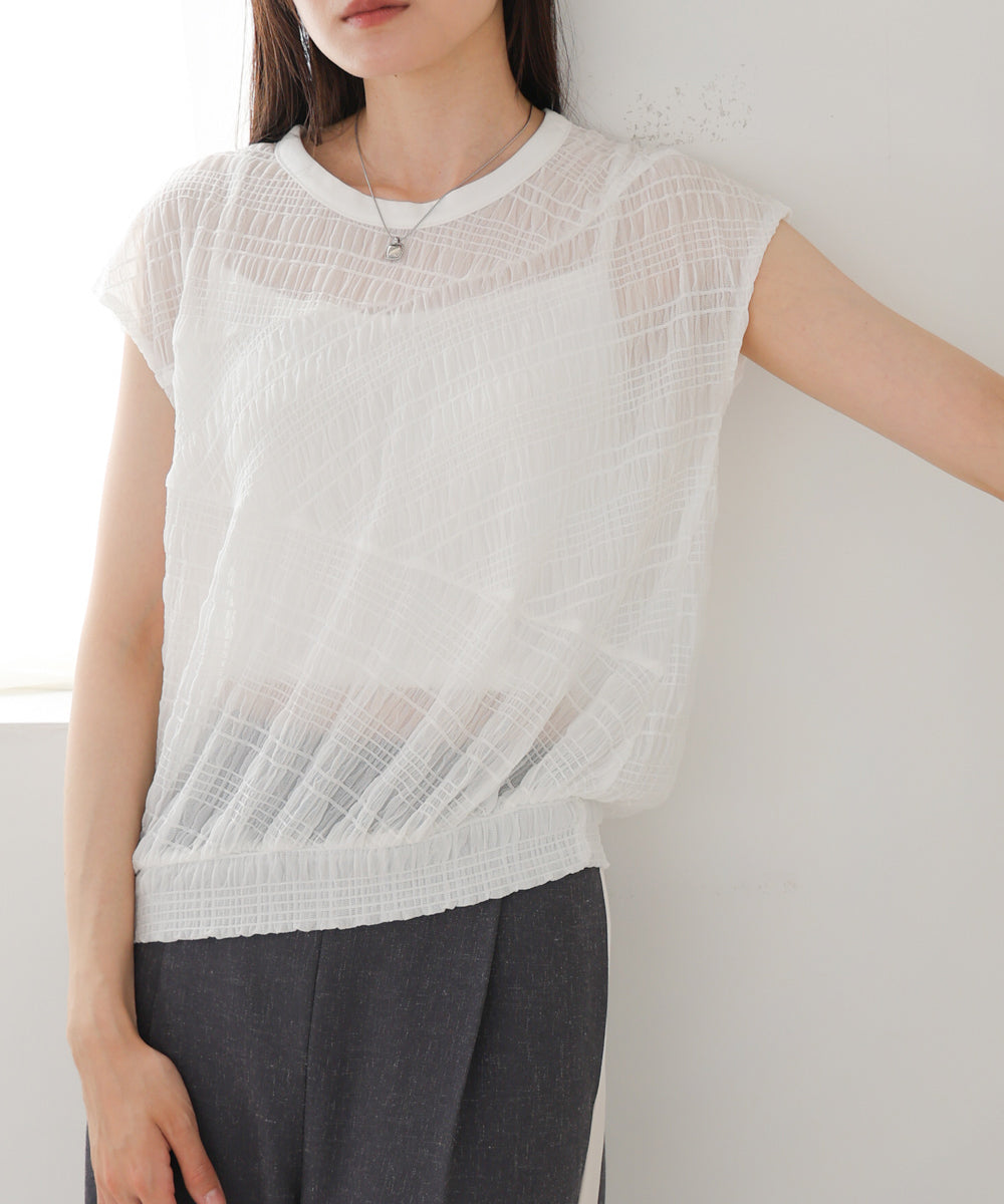 シャーリング切り替えトップス