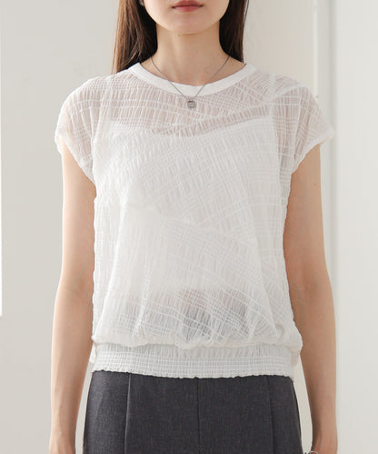 シャーリング切り替えトップス