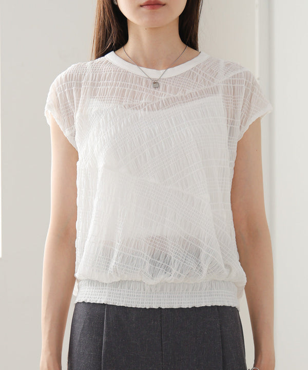 シャーリング切り替えトップス