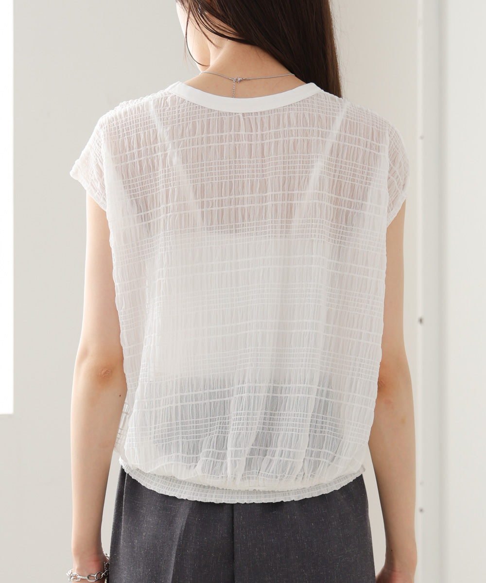 シャーリング切り替えトップス