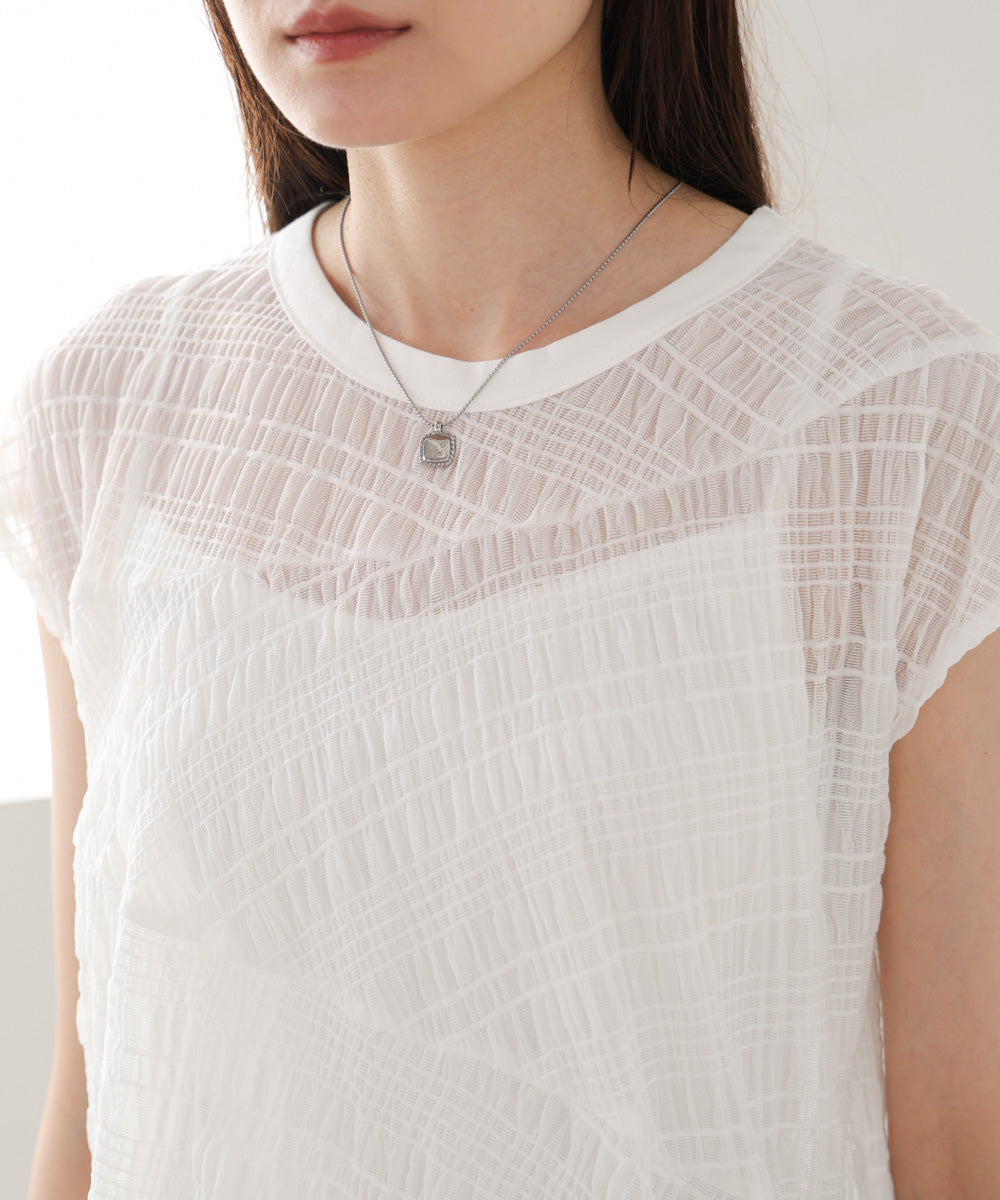 シャーリング切り替えトップス