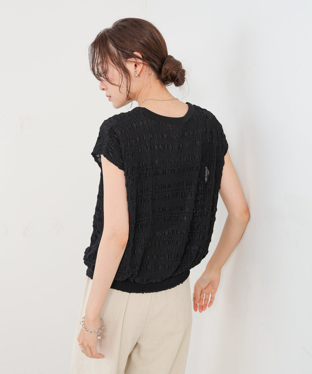 シャーリング切り替えトップス