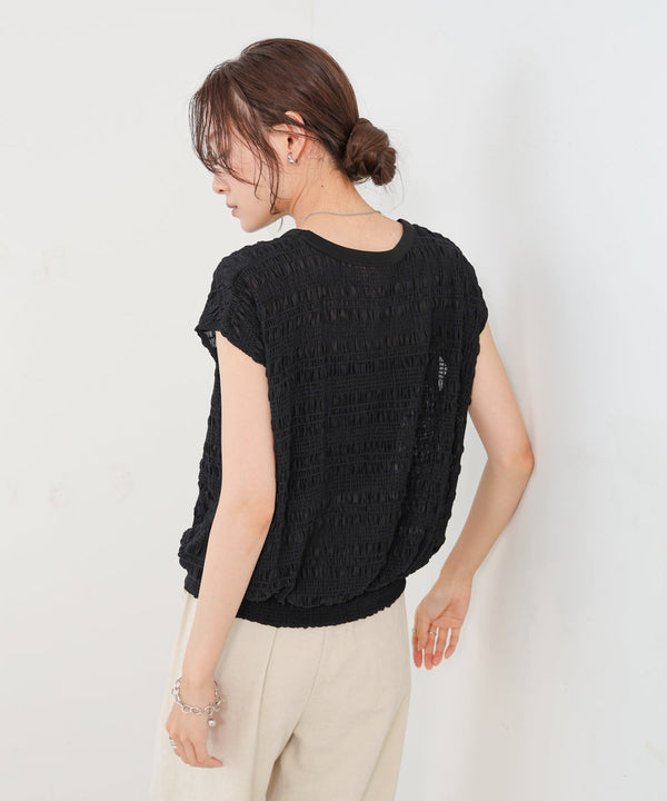 シャーリング切り替えトップス