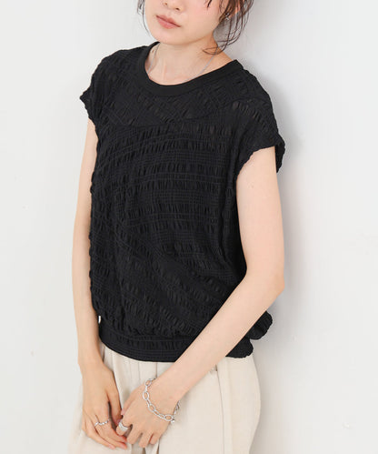 シャーリング切り替えトップス