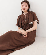 【S・Mサイズ展開】配色パイピングスクエアスリーブワンピース