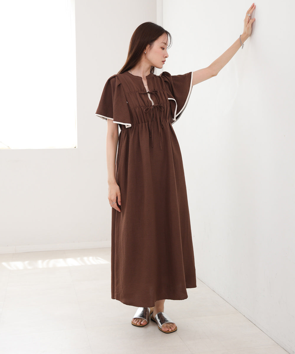 【S・Mサイズ展開】配色パイピングスクエアスリーブワンピース