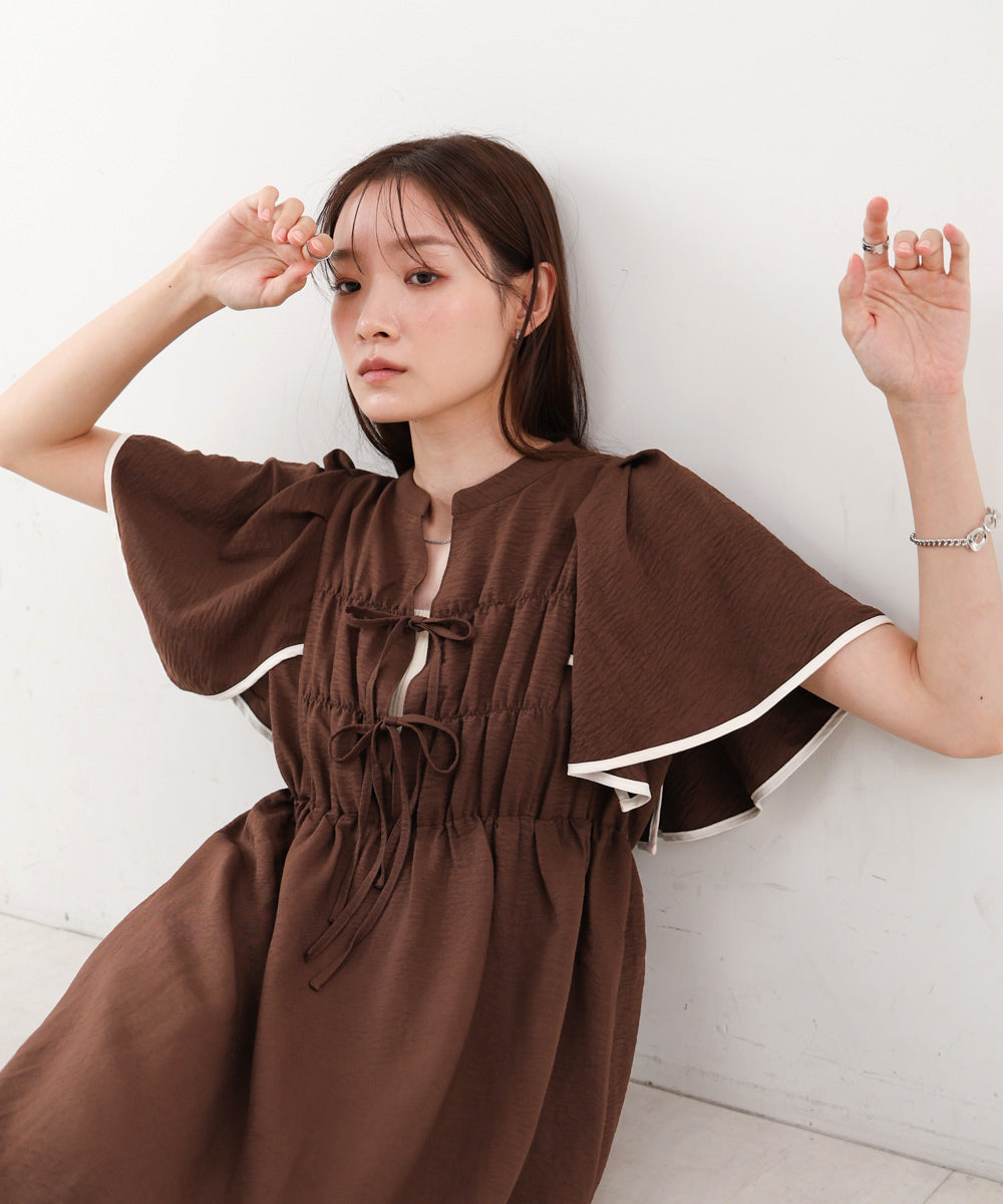 【S・Mサイズ展開】配色パイピングスクエアスリーブワンピース