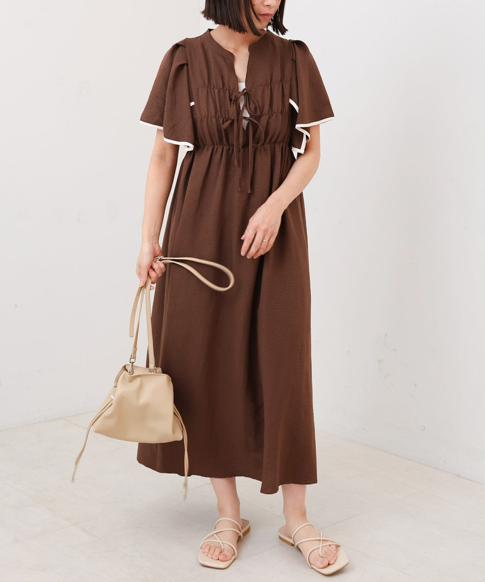 【S・Mサイズ展開】配色パイピングスクエアスリーブワンピース