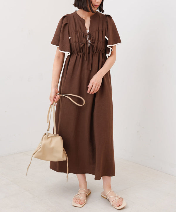 【S・Mサイズ展開】配色パイピングスクエアスリーブワンピース