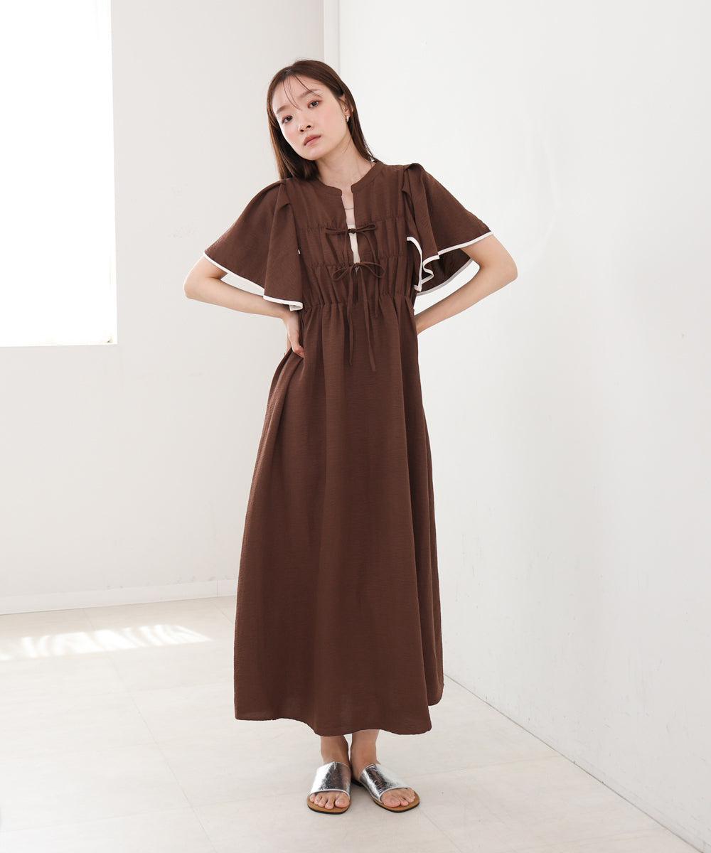 【S・Mサイズ展開】配色パイピングスクエアスリーブワンピース