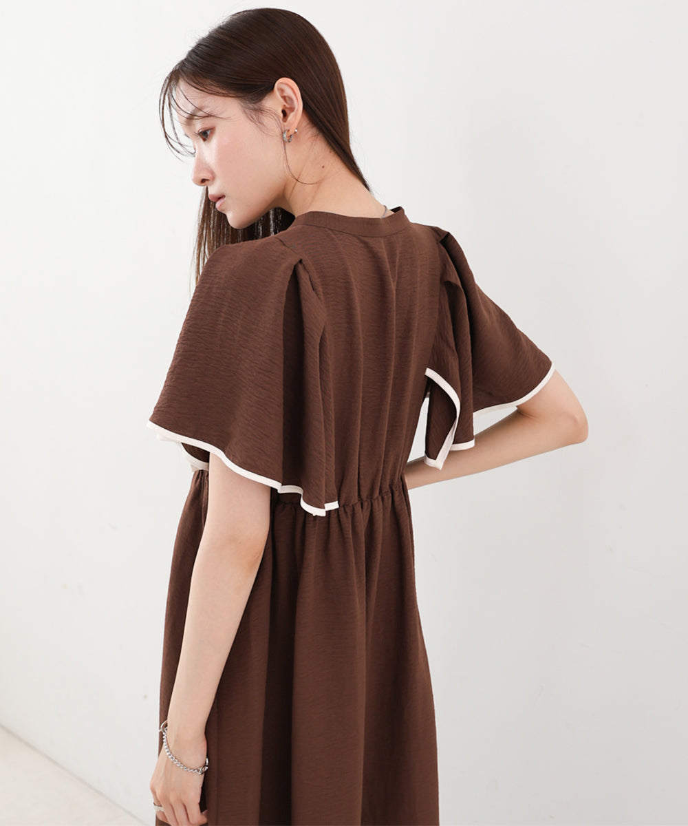 【S・Mサイズ展開】配色パイピングスクエアスリーブワンピース