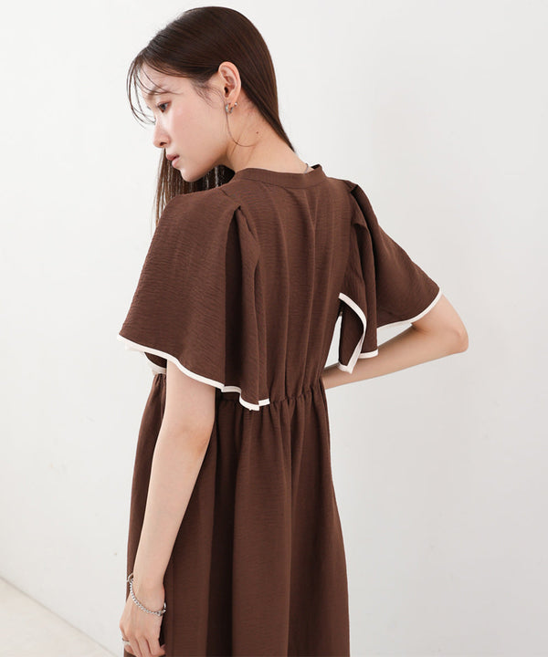 【S・Mサイズ展開】配色パイピングスクエアスリーブワンピース
