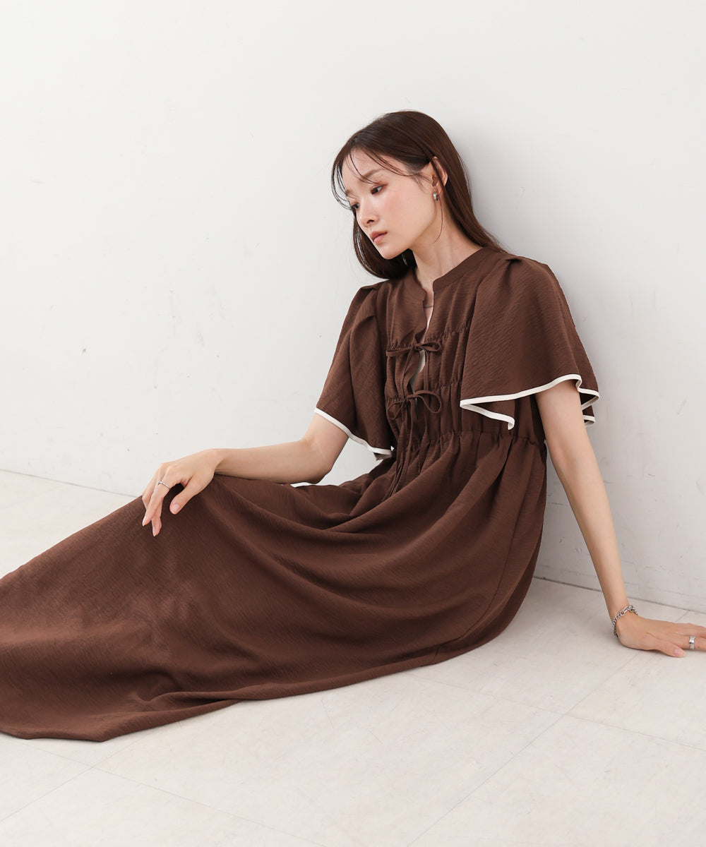 【S・Mサイズ展開】配色パイピングスクエアスリーブワンピース