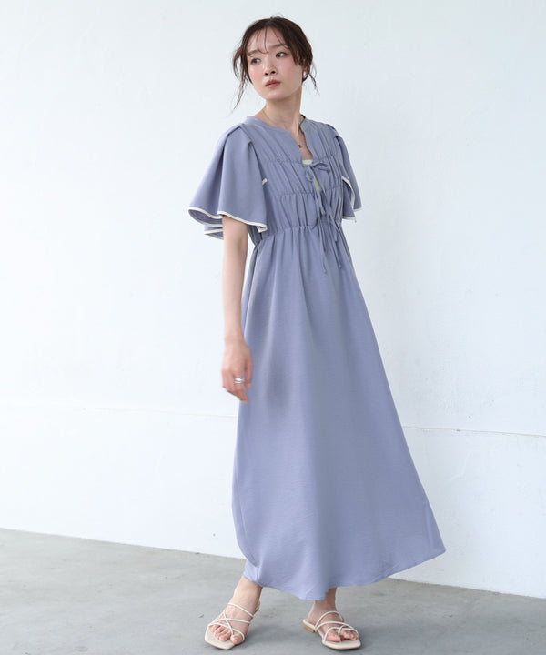 配色パイピングスクエアスリーブワンピース