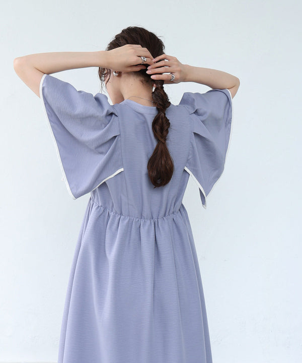 【S・Mサイズ展開】配色パイピングスクエアスリーブワンピース