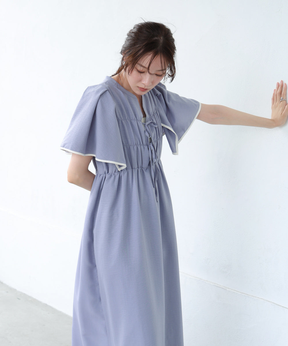 【S・Mサイズ展開】配色パイピングスクエアスリーブワンピース