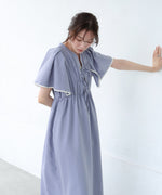 【S・Mサイズ展開】配色パイピングスクエアスリーブワンピース