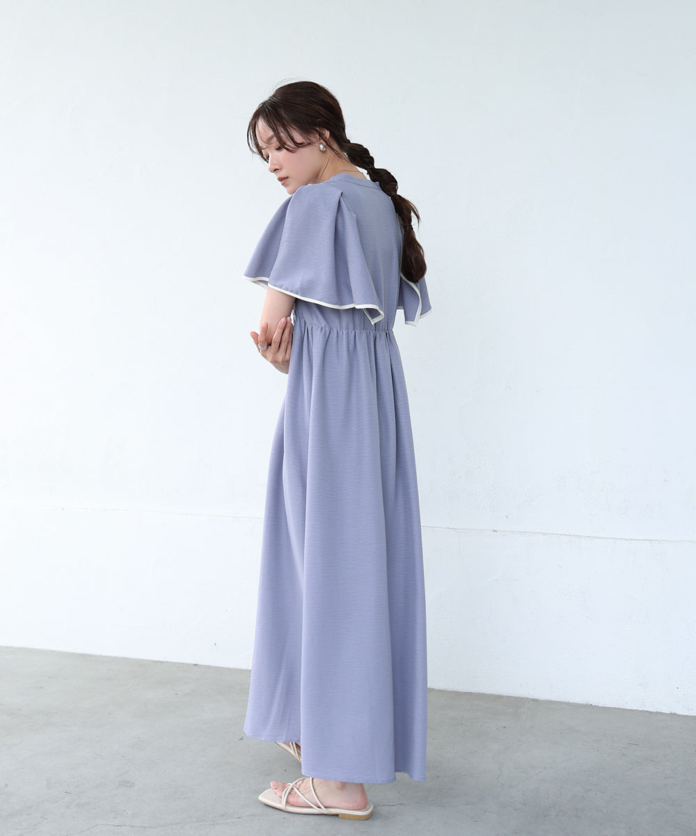 配色パイピングスクエアスリーブワンピース