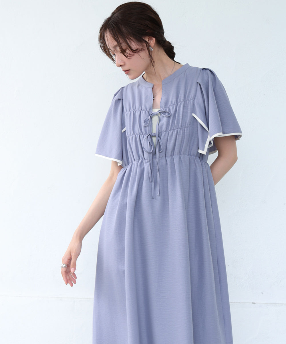 【S・Mサイズ展開】配色パイピングスクエアスリーブワンピース