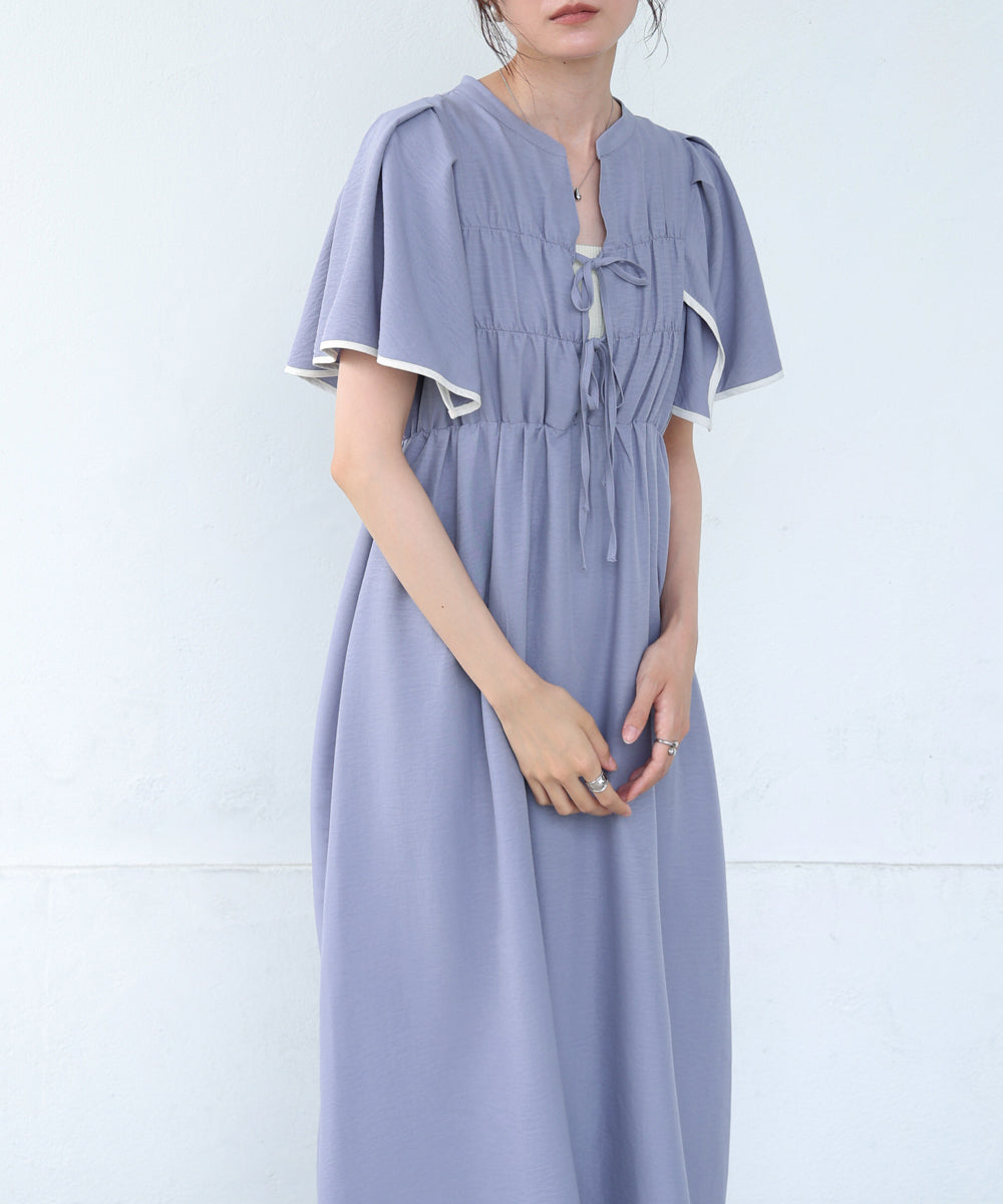 【S・Mサイズ展開】配色パイピングスクエアスリーブワンピース